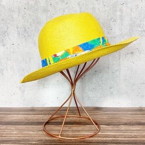Vintage 80s yellow tropical Panama style hat
